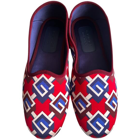 Gucci Red Satin Voyage Geometric G Print Slipper Shoes, US8 - Picture 4 of 16